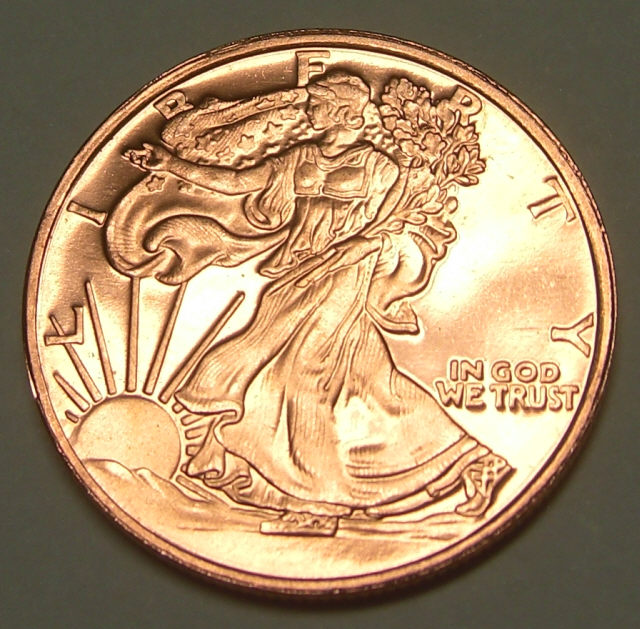 COPPER QUARTER OZ. WALKING LIBERTY DESIGN BULLION ROUND eBay